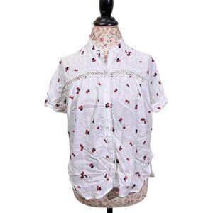 High Floral Print Mock Neck Button-Up Top (no size tag available)  Fits like a s